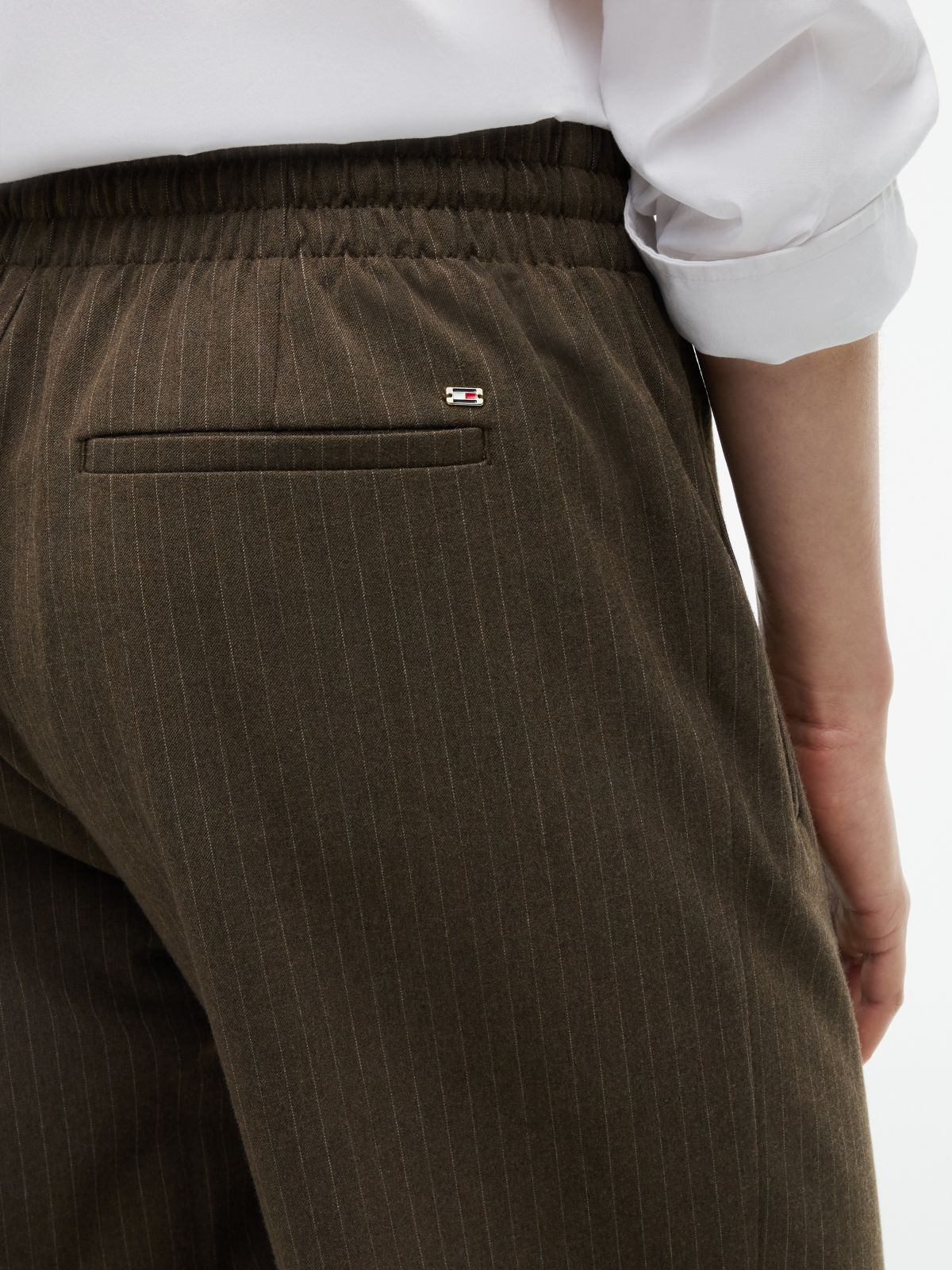 Tapered Drawstring Jogger Pant — Brown Pinstripe