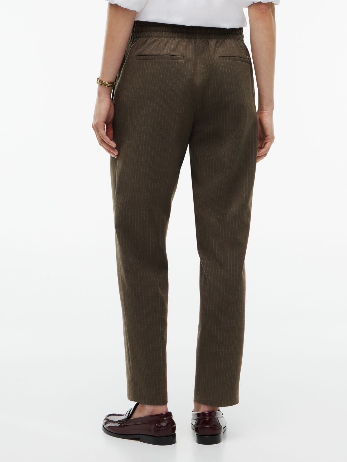 Tapered Drawstring Jogger Pant — Brown Pinstripe