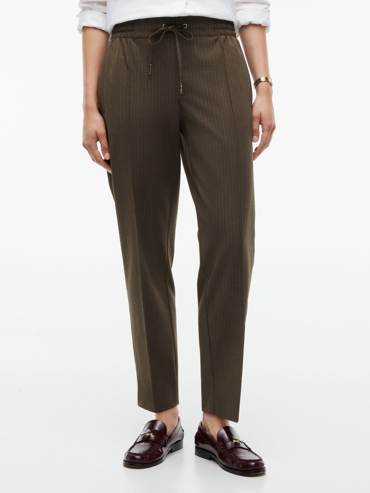 Tapered Drawstring Jogger Pant — Brown Pinstripe