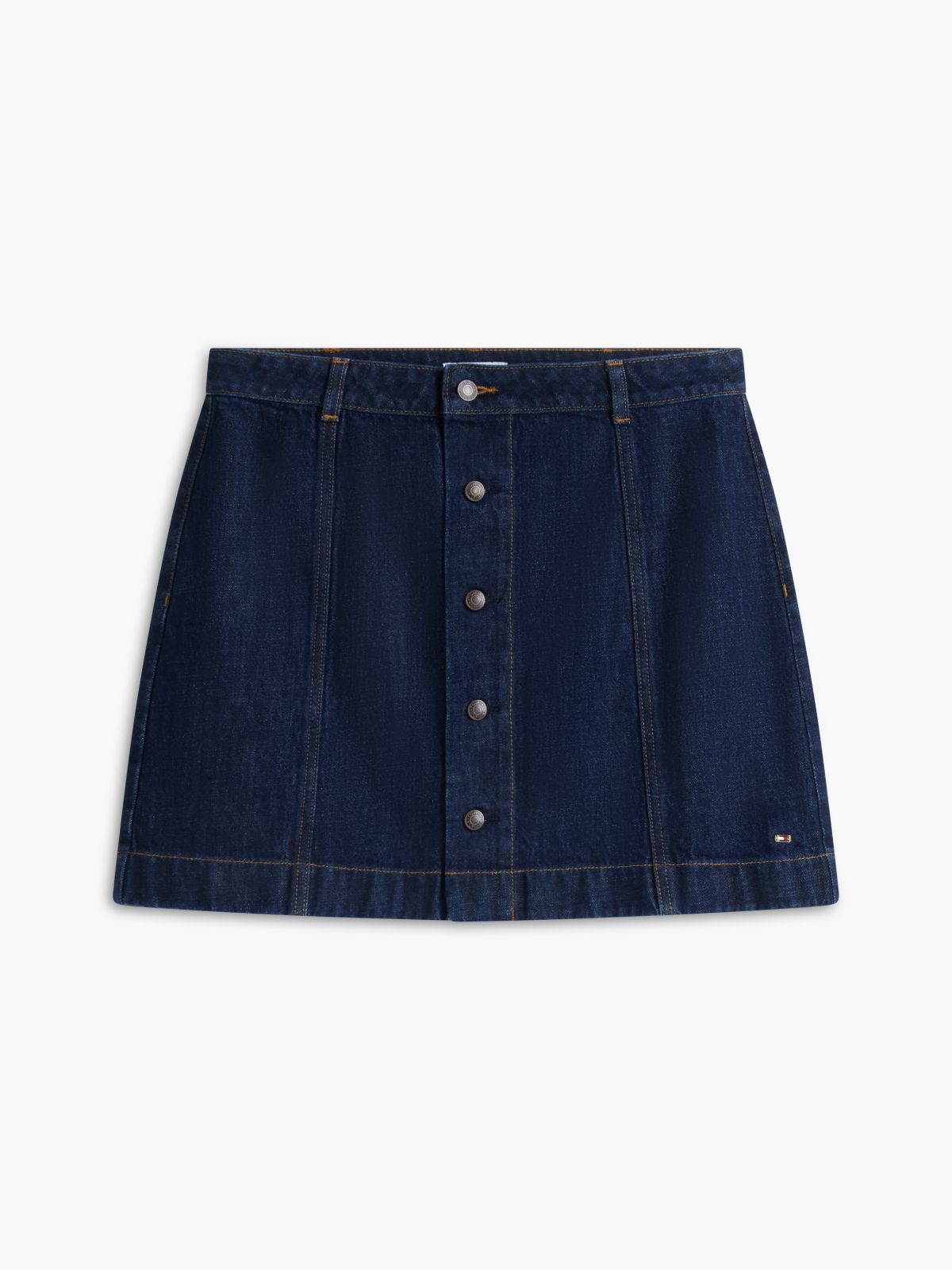 Button-Front Denim Mini Skirt — Rinse