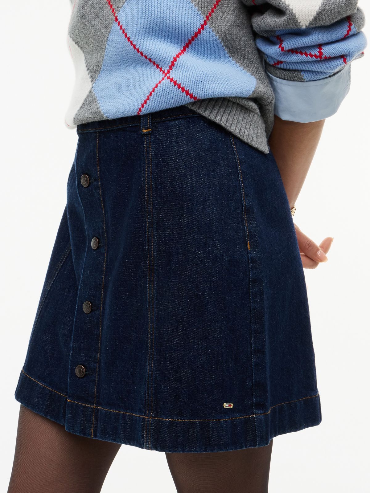 Button-Front Denim Mini Skirt — Rinse