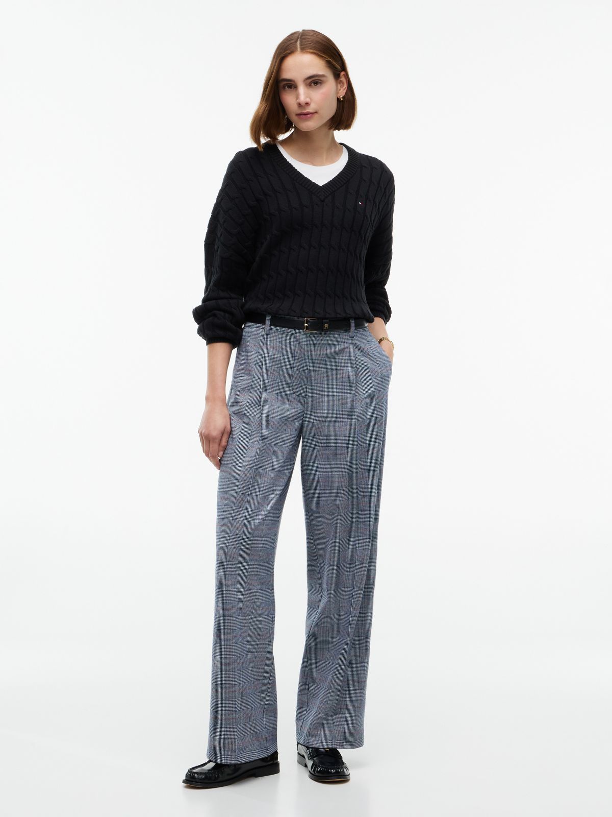Glen Plaid Wide Leg Stretch Pant — Blue