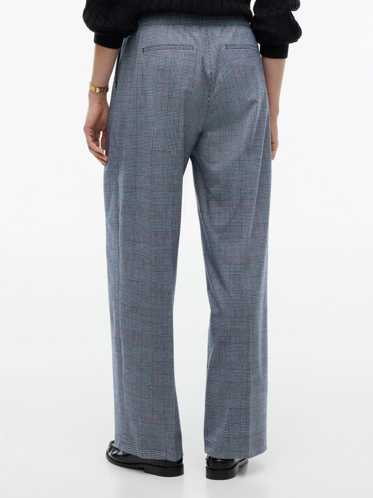 Glen Plaid Wide Leg Stretch Pant — Blue
