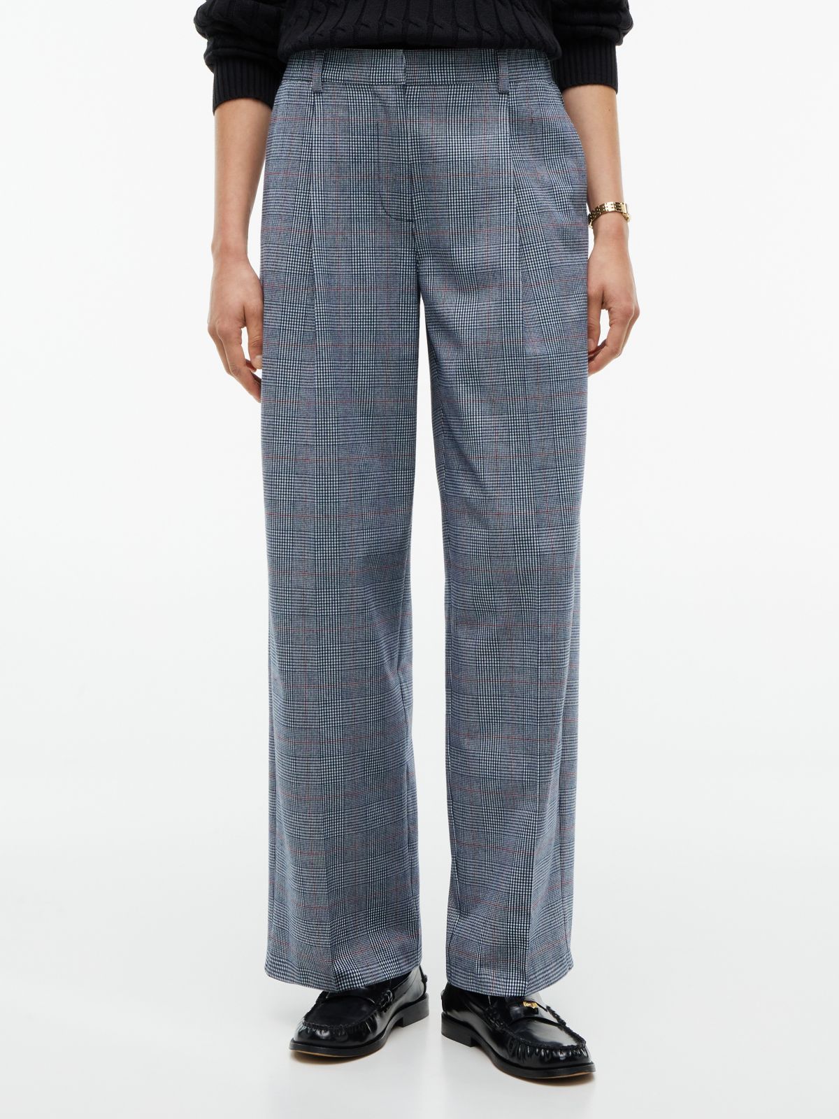 Glen Plaid Wide Leg Stretch Pant — Blue