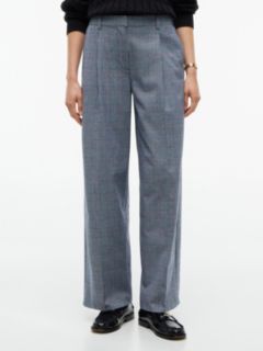 Glen Plaid Wide Leg Stretch Pant — Blue 1