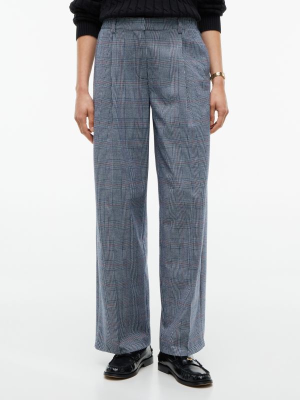 Glen Plaid Wide Leg Stretch Pant — Blue