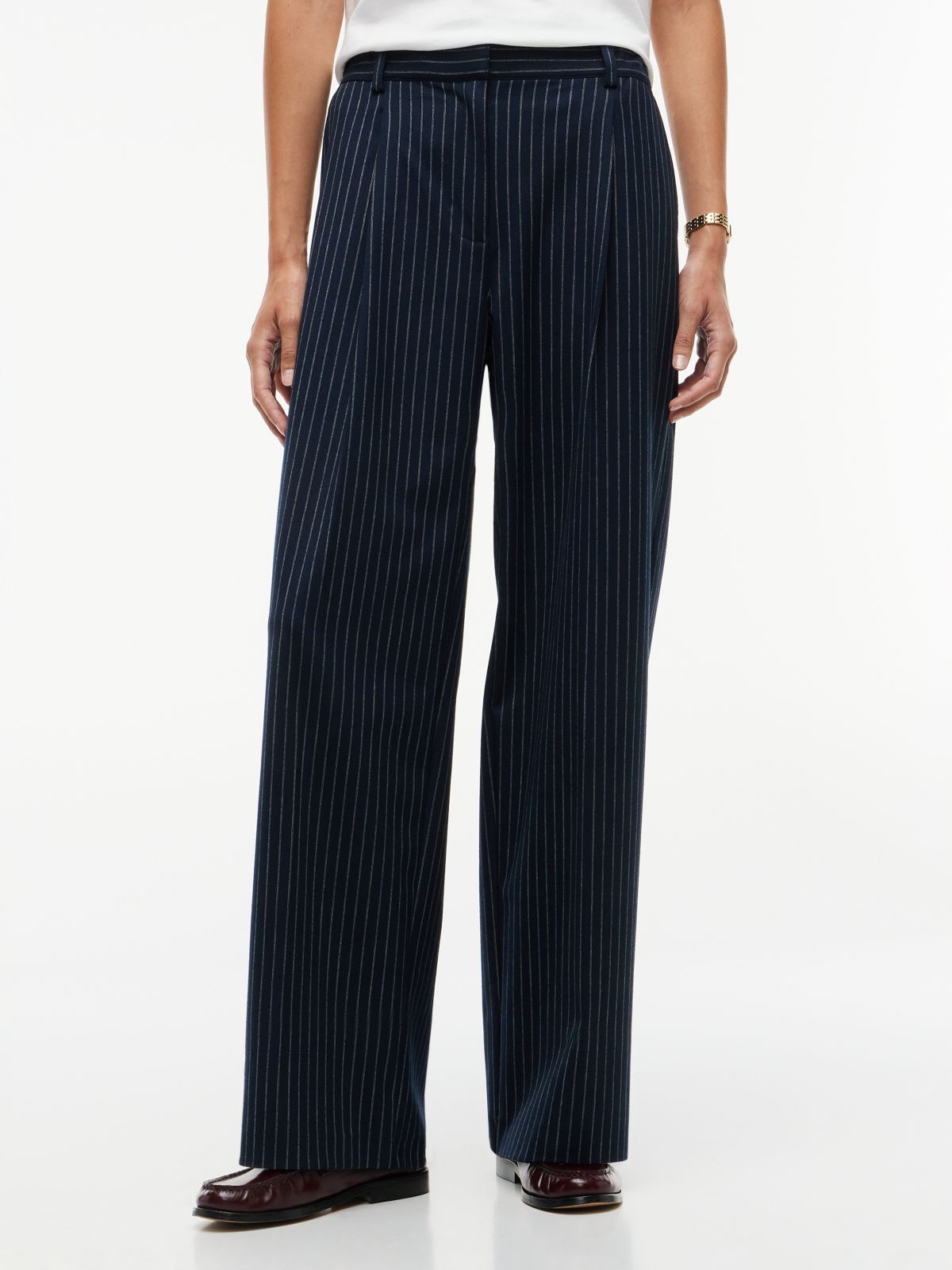 Striped Wide Leg Stretch Pant — Blue Stripe