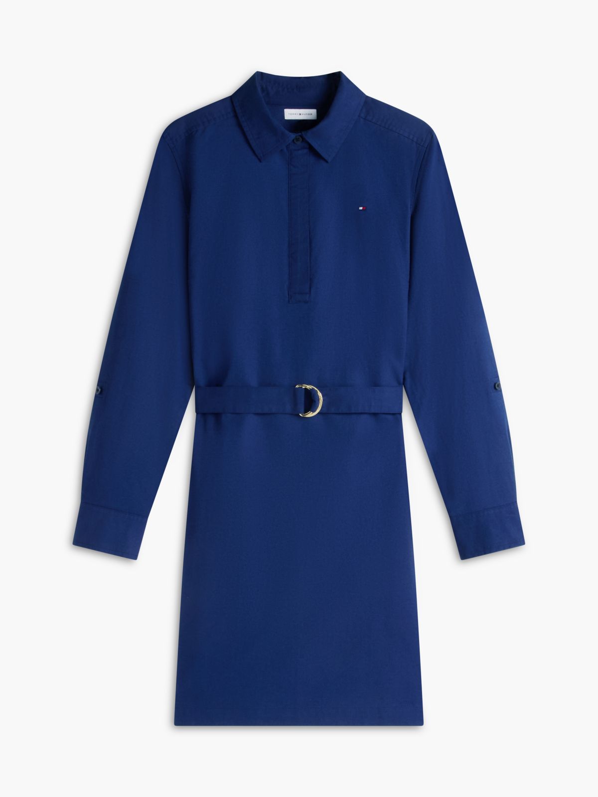 Belted Oxford Shirtdress — Preppy Navy