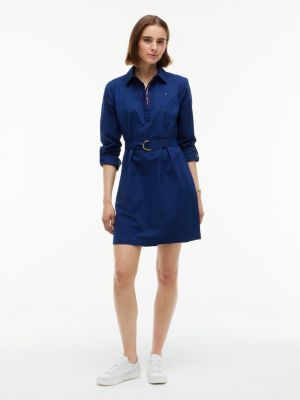 Belted Oxford Shirtdress, Preppy Navy