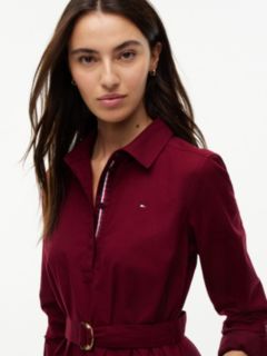 Belted Oxford Shirtdress — Burgundy 2