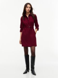 Belted Oxford Shirtdress — Burgundy 1