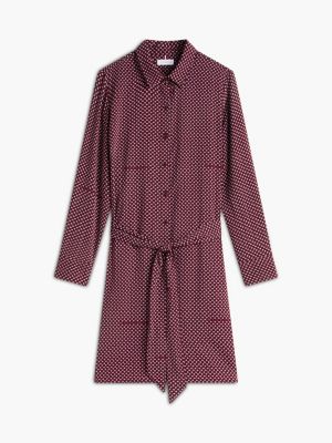 Женское платье-рубашка Tommy Hilfiger свободного кроя из крепа в горошек, цвет: Бордовый — фото 5