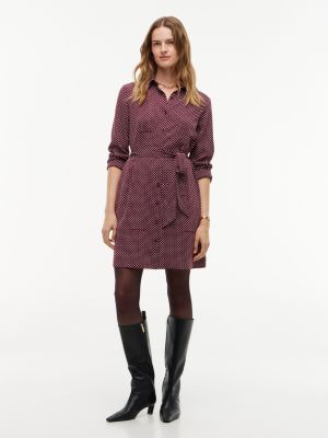Relaxed Fit Allover Dot Crepe Shirtdress, Burgundy