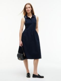 Mixed-Media Sleeveless Polo Midi Dress — Navy Blue 1