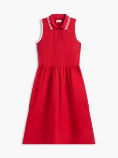 Mixed-Media Sleeveless Polo Midi Dress — Red 5