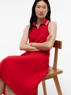 Mixed-Media Sleeveless Polo Midi Dress — Red 2