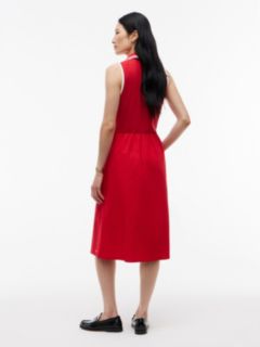 Mixed-Media Sleeveless Polo Midi Dress — Red 4