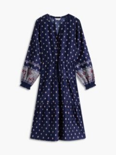 Foulard Print Sateen Tiered Midi Dress — Preppy Navy 5