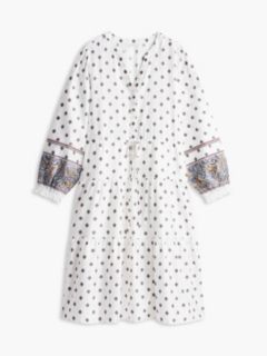 Foulard Print Sateen Tiered Midi Dress — Creamy White 5
