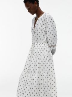 Foulard Print Sateen Tiered Midi Dress — Creamy White 3