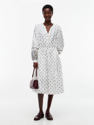 Foulard Print Sateen Tiered Midi Dress, Creamy White