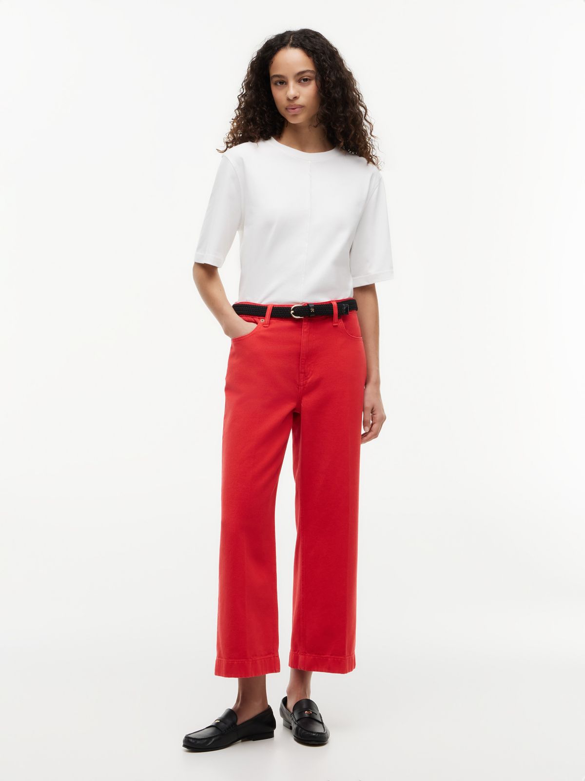 High-Rise Cropped Wide Leg Jean — Primary Red