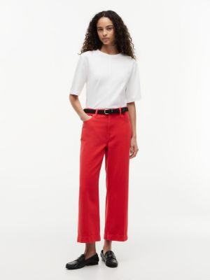 High-Rise Cropped Wide Leg Jean, Primary Red