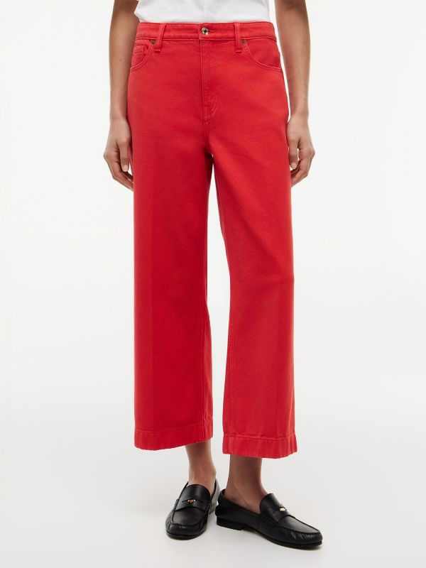 High-Rise Cropped Wide Leg Jean — Primary Red