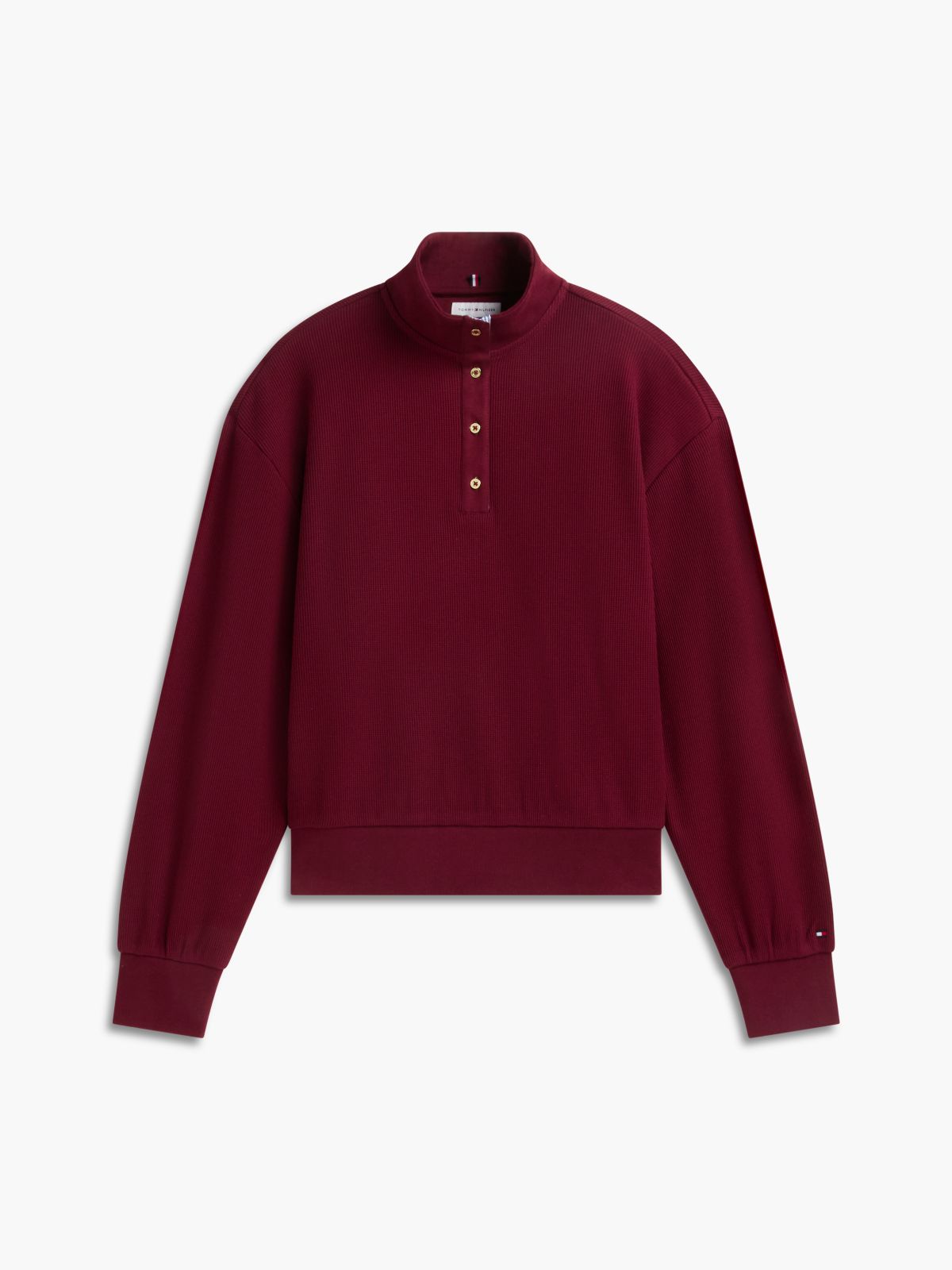 Long-Sleeve Waffled Henley — Burgundy