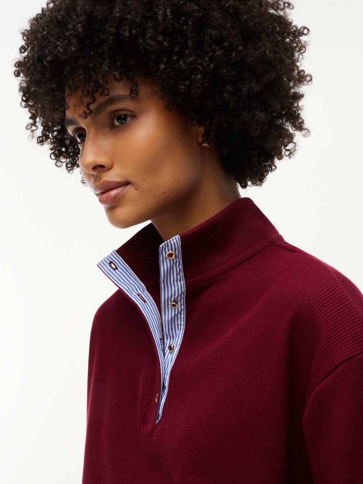 Long-Sleeve Waffled Henley — Burgundy