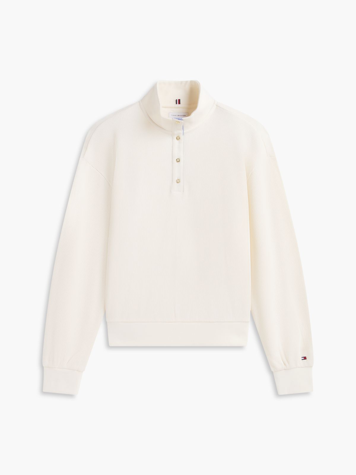 Long-Sleeve Waffled Henley — Rich Cream