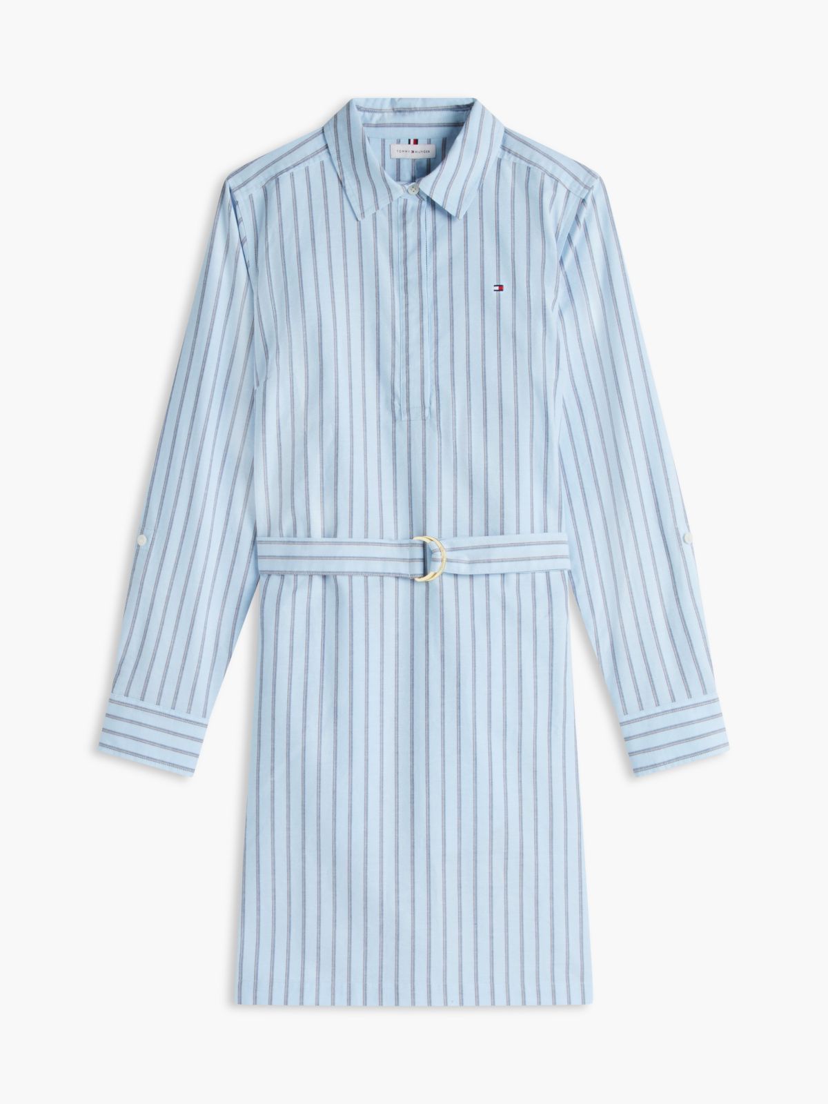 Belted Striped Oxford Shirtdress — Powdery Blue