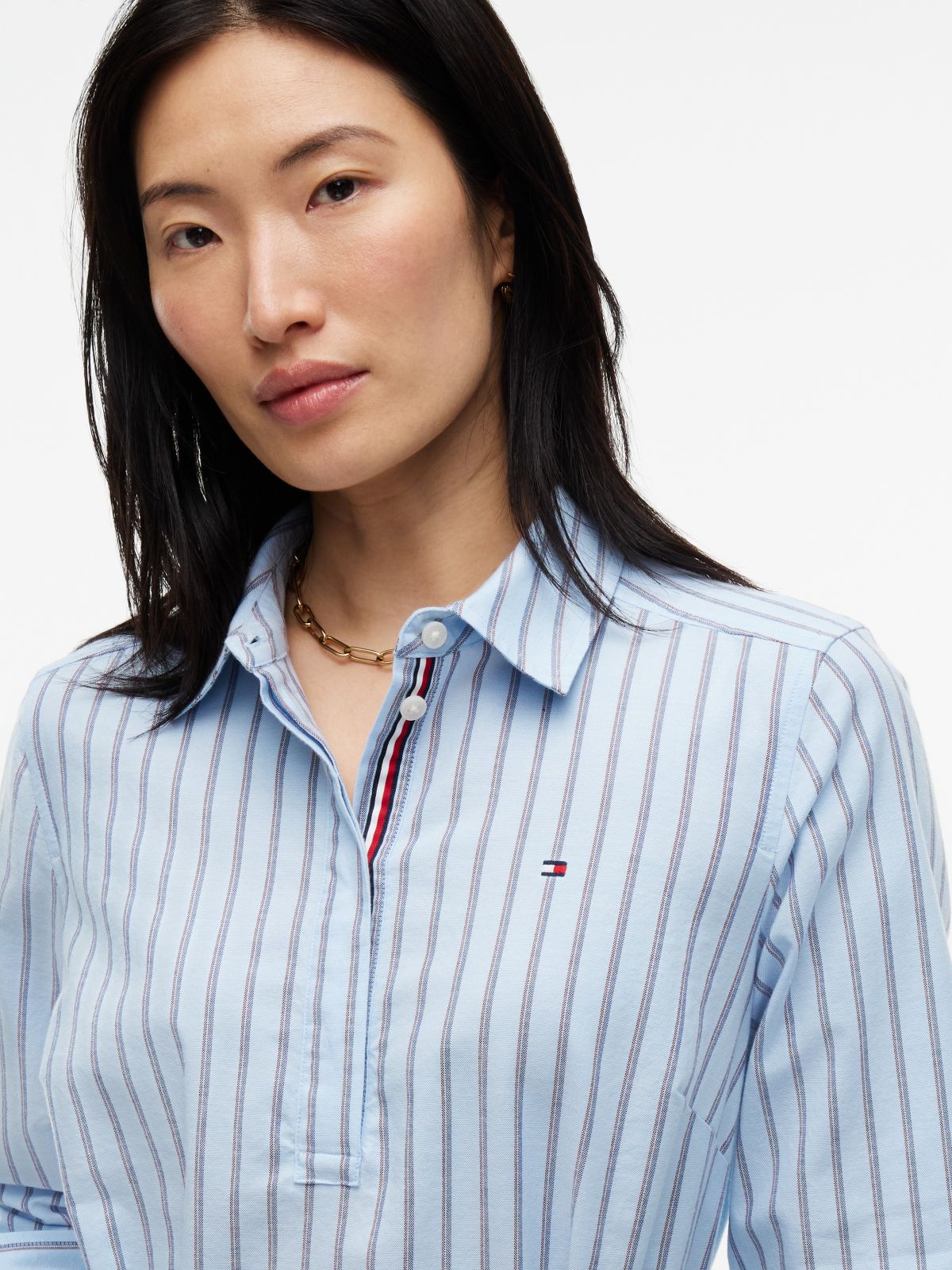 Belted Striped Oxford Shirtdress — Powdery Blue