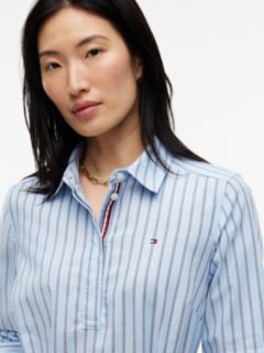 Belted Striped Oxford Shirtdress — Powdery Blue 2