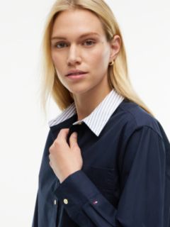 Boxy Fit Gold-Button Poplin Shirt — Navy Blue 3