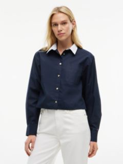 Boxy Fit Gold-Button Poplin Shirt — Navy Blue 1