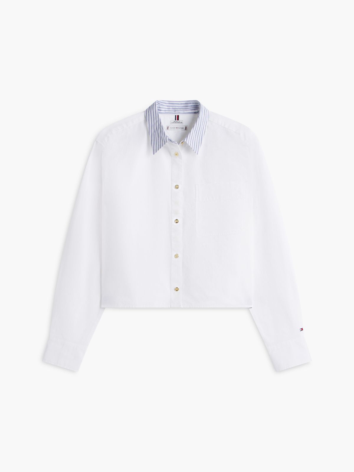 Boxy Fit Gold-Button Poplin Shirt — Optic White