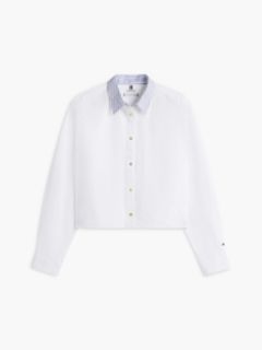 Boxy Fit Gold-Button Poplin Shirt — Optic White 5