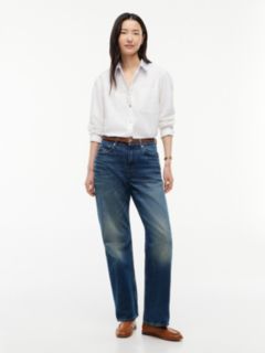 Boxy Fit Gold-Button Poplin Shirt — Optic White 2
