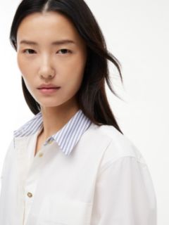Boxy Fit Gold-Button Poplin Shirt — Optic White 3