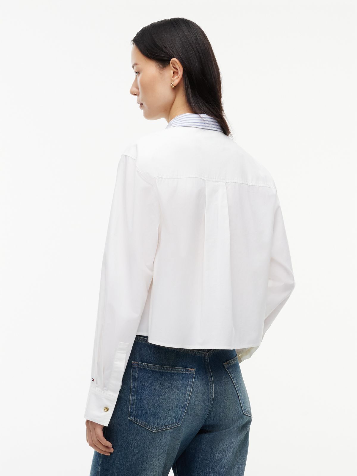 Boxy Fit Gold-Button Poplin Shirt — Optic White