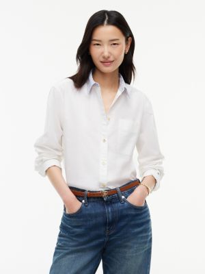Boxy Fit Gold-Button Poplin Shirt, Optic White