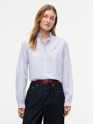 Ruffle Trim Cropped Oxford Shirt, Seldom Blue