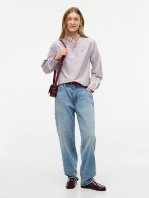 Женская рубашка Tommy Hilfiger Ruffle Trim Cropped Oxford, цвет: Бордовый — фото 2