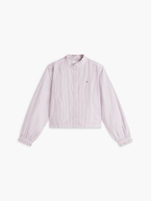 Женская рубашка Tommy Hilfiger Ruffle Trim Cropped Oxford, цвет: Бордовый — фото 5