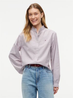 Ruffle Trim Cropped Oxford Shirt, Burgundy