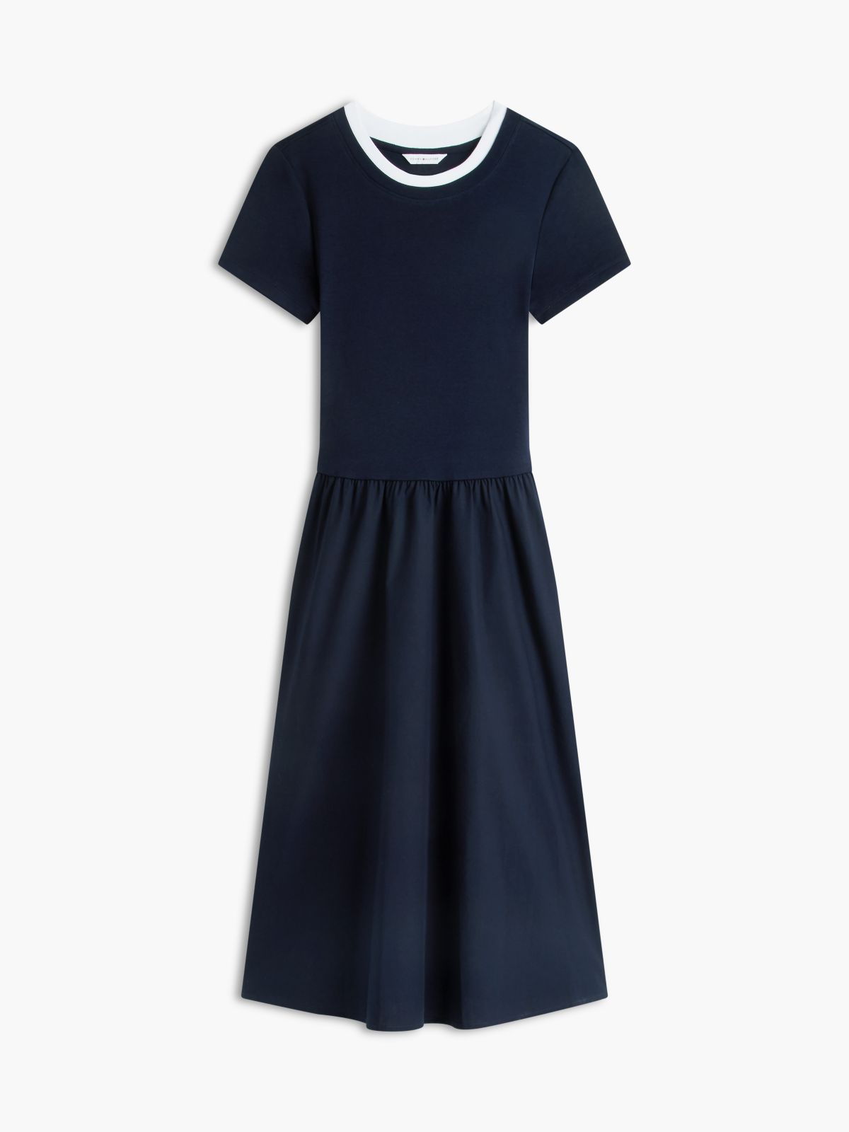 Mixed-Media T-Shirt Midi Dress — Navy Blue