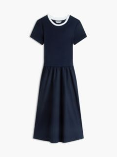 Mixed-Media T-Shirt Midi Dress — Navy Blue 5