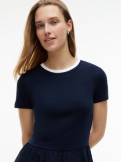 Mixed-Media T-Shirt Midi Dress — Navy Blue 2
