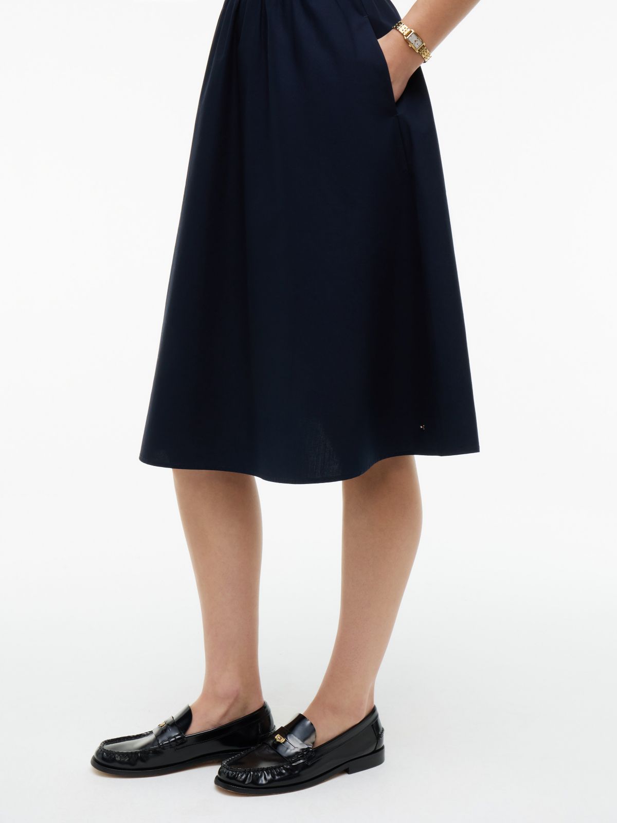 Mixed-Media T-Shirt Midi Dress — Navy Blue